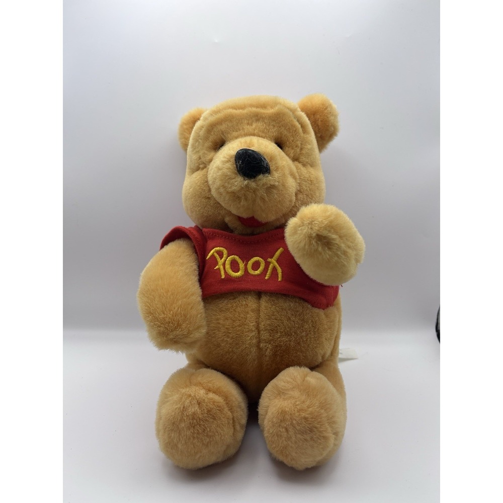 Vintage Disney Store Winnie the Pooh Plush Bear Red Shirt 9" Seated 12"